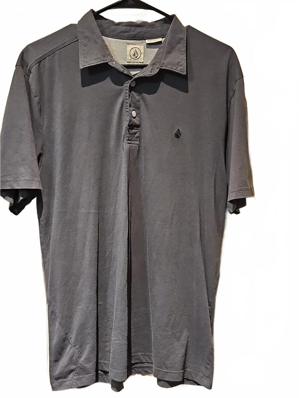 Volcom Charcoal Gray Polo Shirt 3 Button Short Sleeve Cotton Blend Logo L